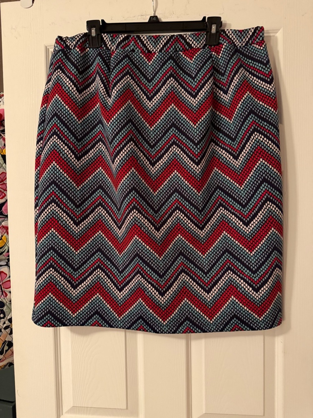 Cato Chevron Pencil Skirt in Red, Blue & White